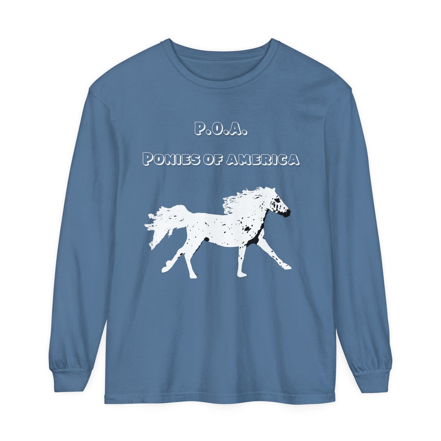 T-Shirt-Women's-Men's-Garment-dyed-Long Sleeve-All Cotton-Horses-POA-Ponies of America