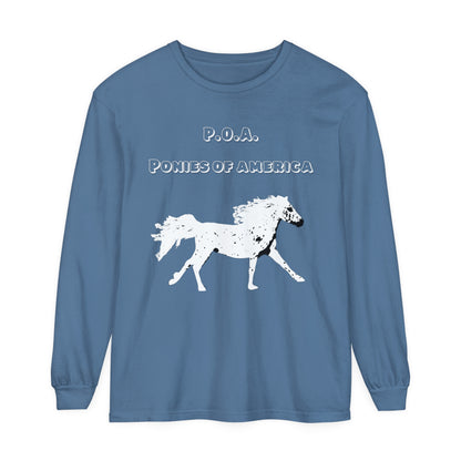 T-Shirt-Women's-Men's-Garment-dyed-Long Sleeve-All Cotton-Horses-POA-Ponies of America