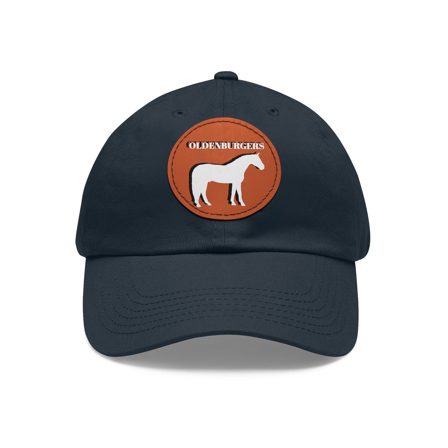 Baseball Cap-Dad Hat with Leather Patch (Round)-Oldenburger Warmblood-Horse