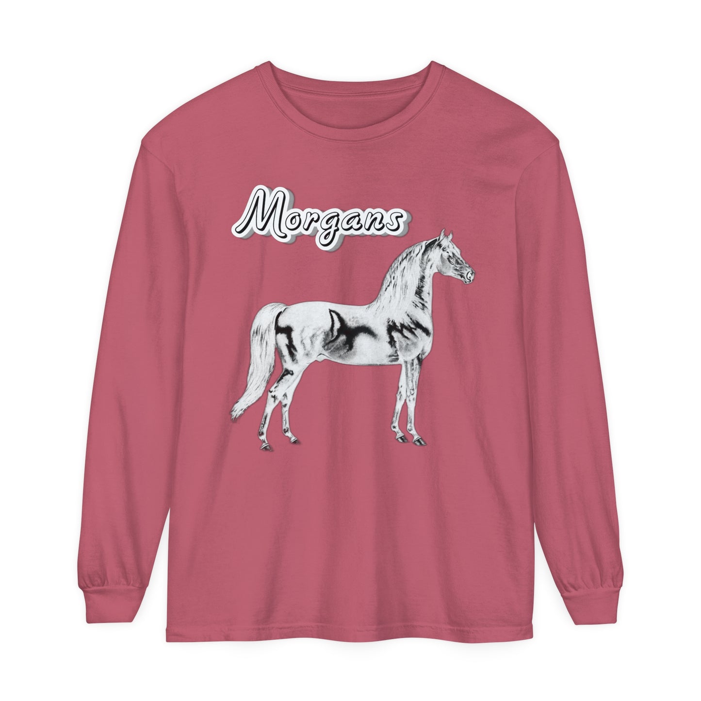 T-Shirt-Women's-Men's-Garment-dyed-Long Sleeve-All Cotton-Horses-Morgans