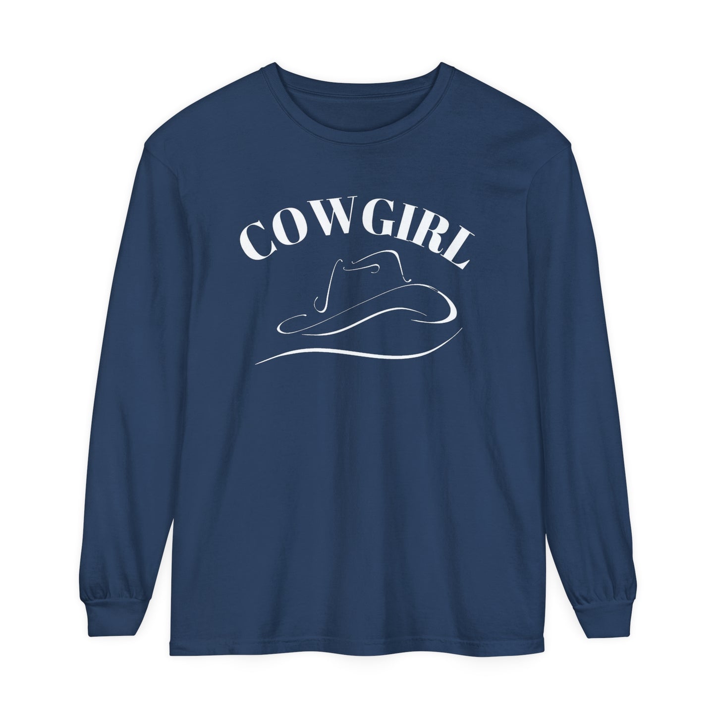 T-Shirt-Women's-Men's-Garment-dyed-Long Sleeve-All Cotton-Horses-Cowgirl Hat