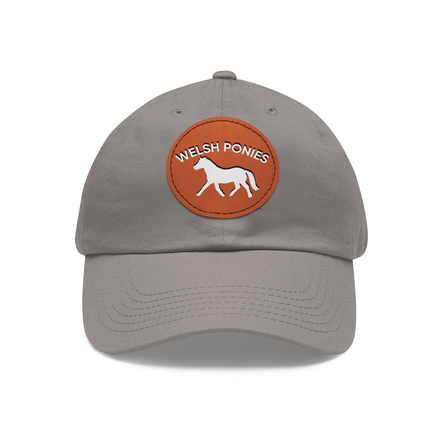 Baseball Cap-Dad Hat with Leather Patch (Round)-Welsh Ponies-Horse