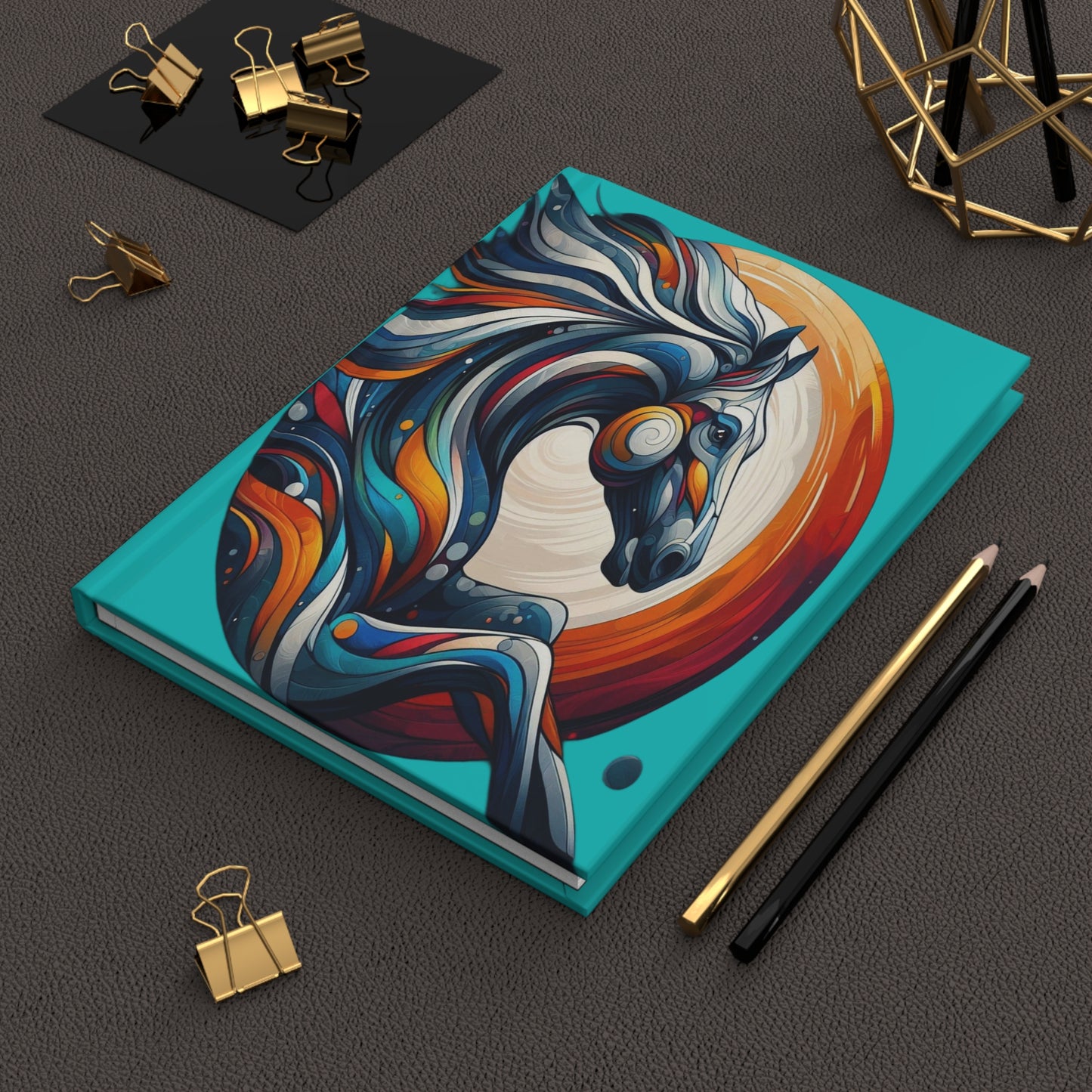 Hardcover Journal Matte-Iconic Multi Color Horse-Turquoise Blue