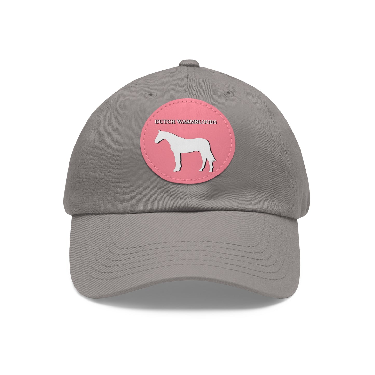 Baseball Cap-Dad Hat with Leather Patch (Round)-Dutch Warmblood-Horse