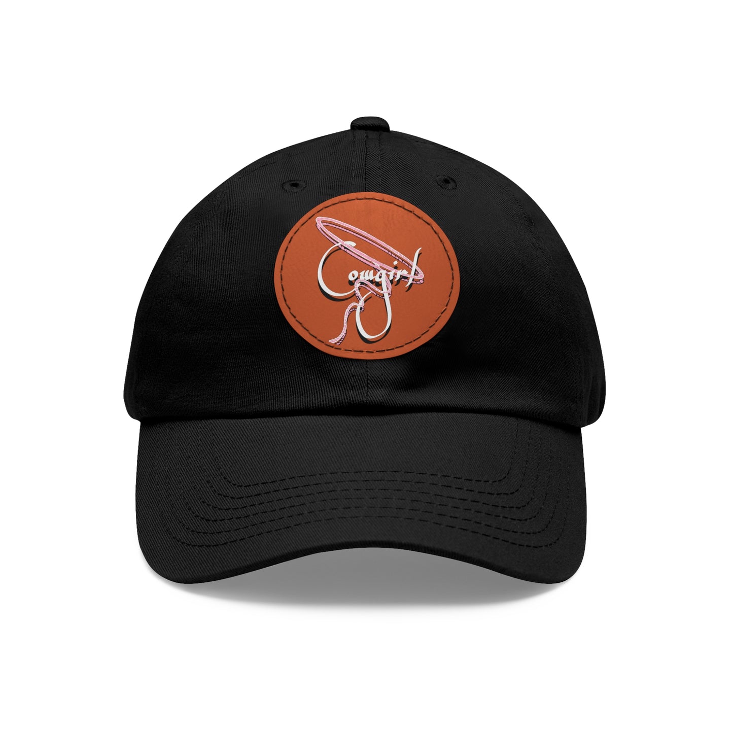 Baseball Cap-Dad Hat with Leather Patch (Round)-Cowgirl-Horse