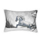 Pillow-Lumbar-Spun Polyester-4 sizes-Bay Draft Horse Design-Gray Jumper-Horse-Snowy Landscape-White Black