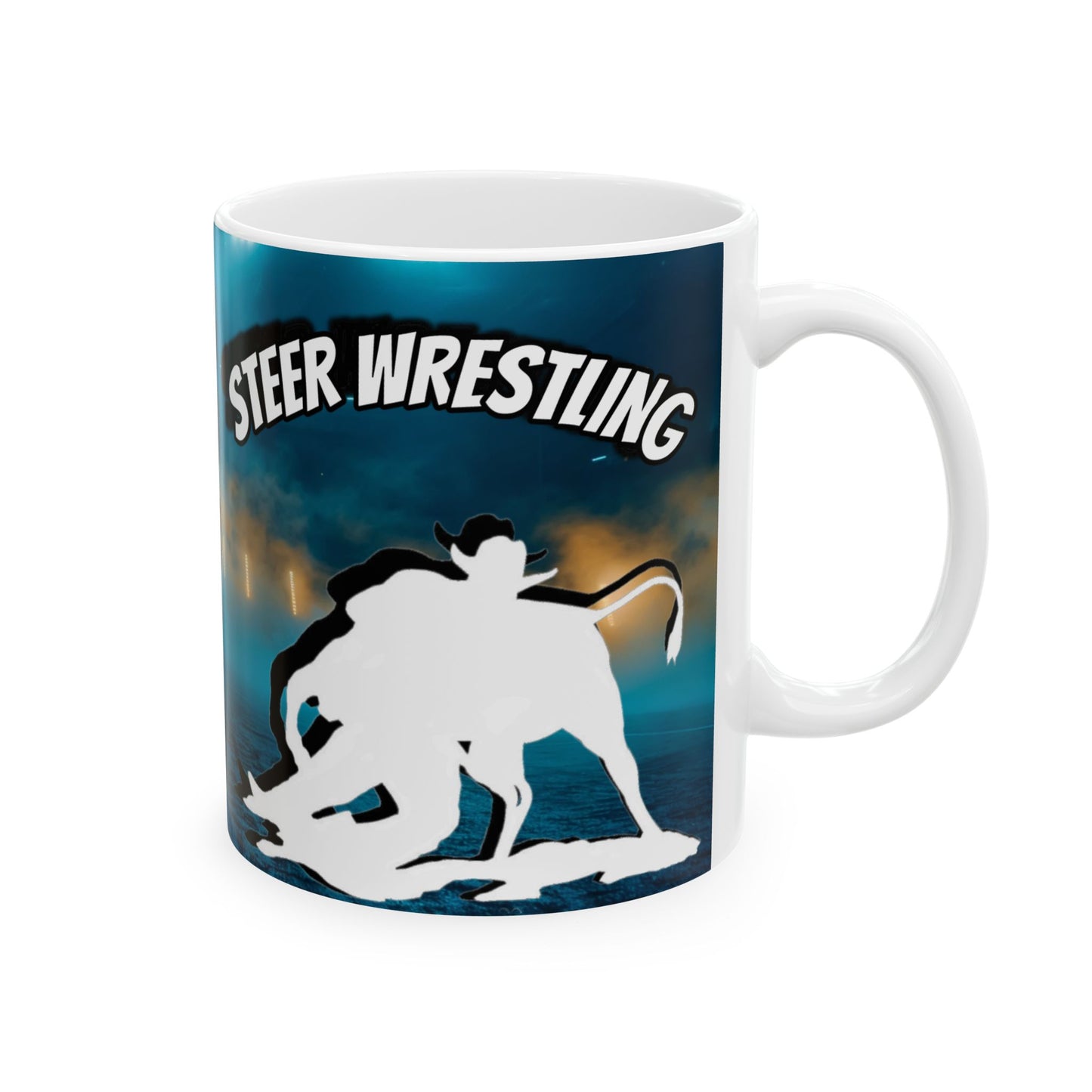 Mug Ceramic, (11 0z) Horses-Rodeo-Steer Wrestling