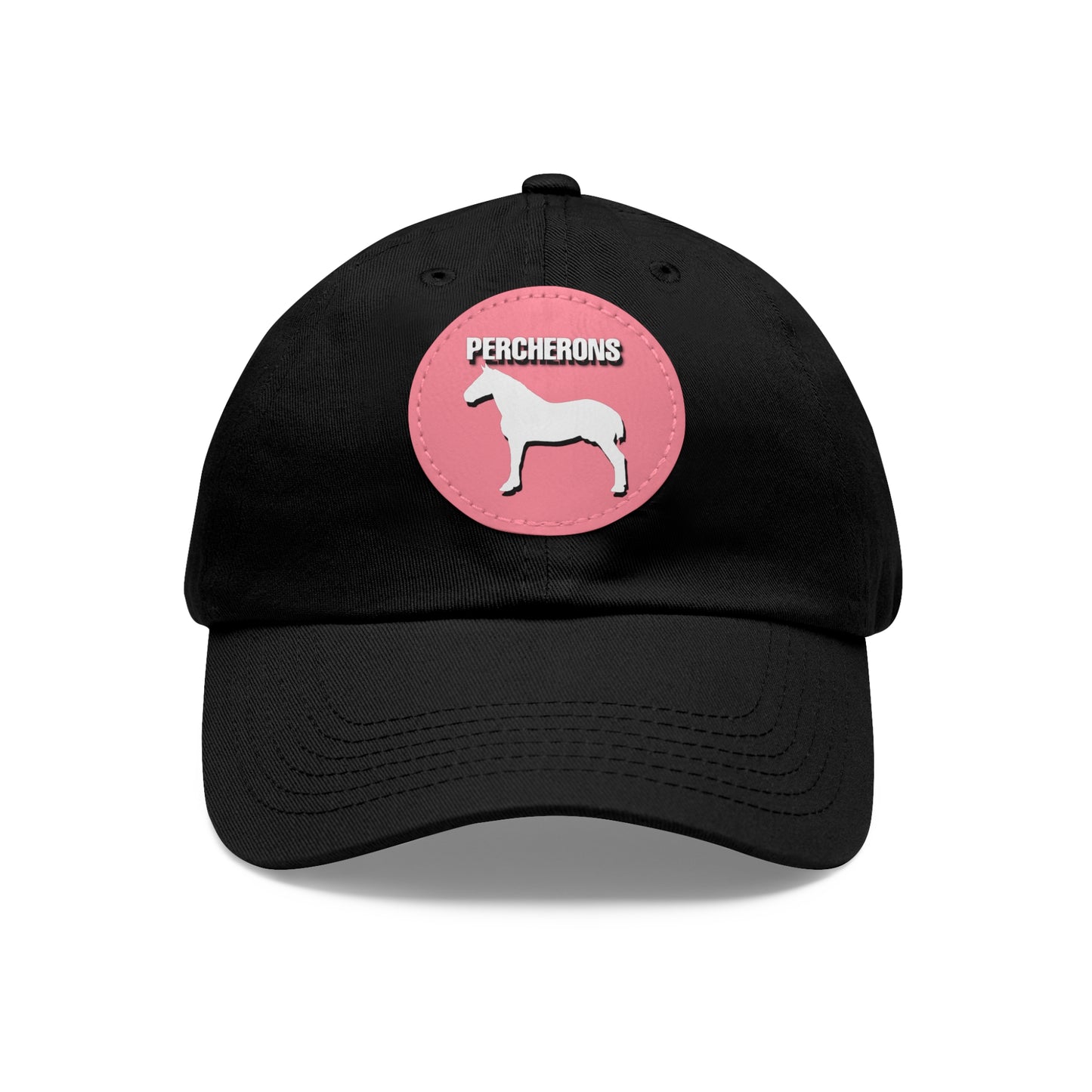 Baseball Cap-Dad Hat with Leather Patch (Round)-Percheron Draft Horse