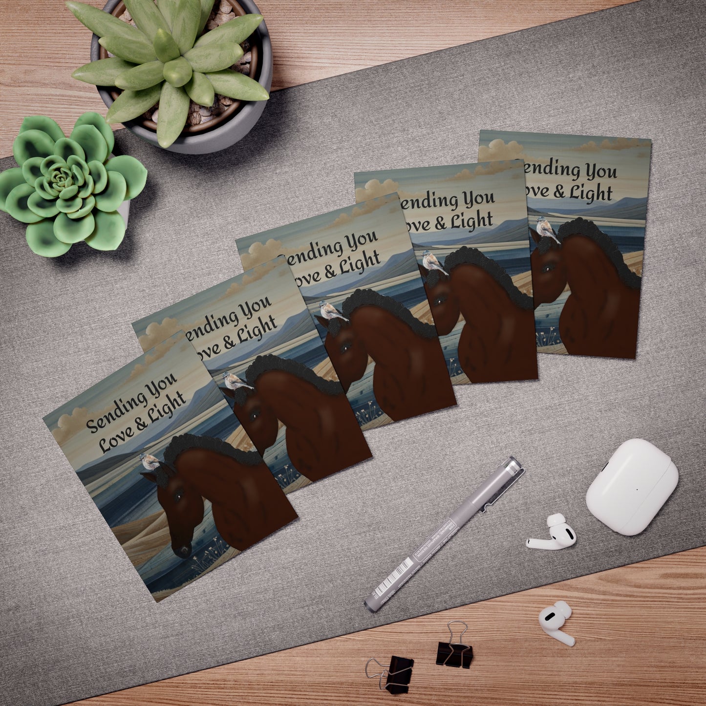 Thinking of You Cards Horses-(5-Pack)- 5 Same Design-Bay Horse