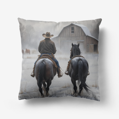 Pillow-Throw-Premium Hypoallergenic-Cowboy Horses-Barn-Snow