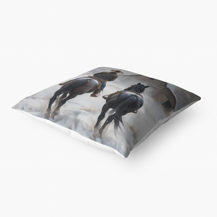 Pillow-Throw-Premium Hypoallergenic-Cowboy Horses-Barn-Snow