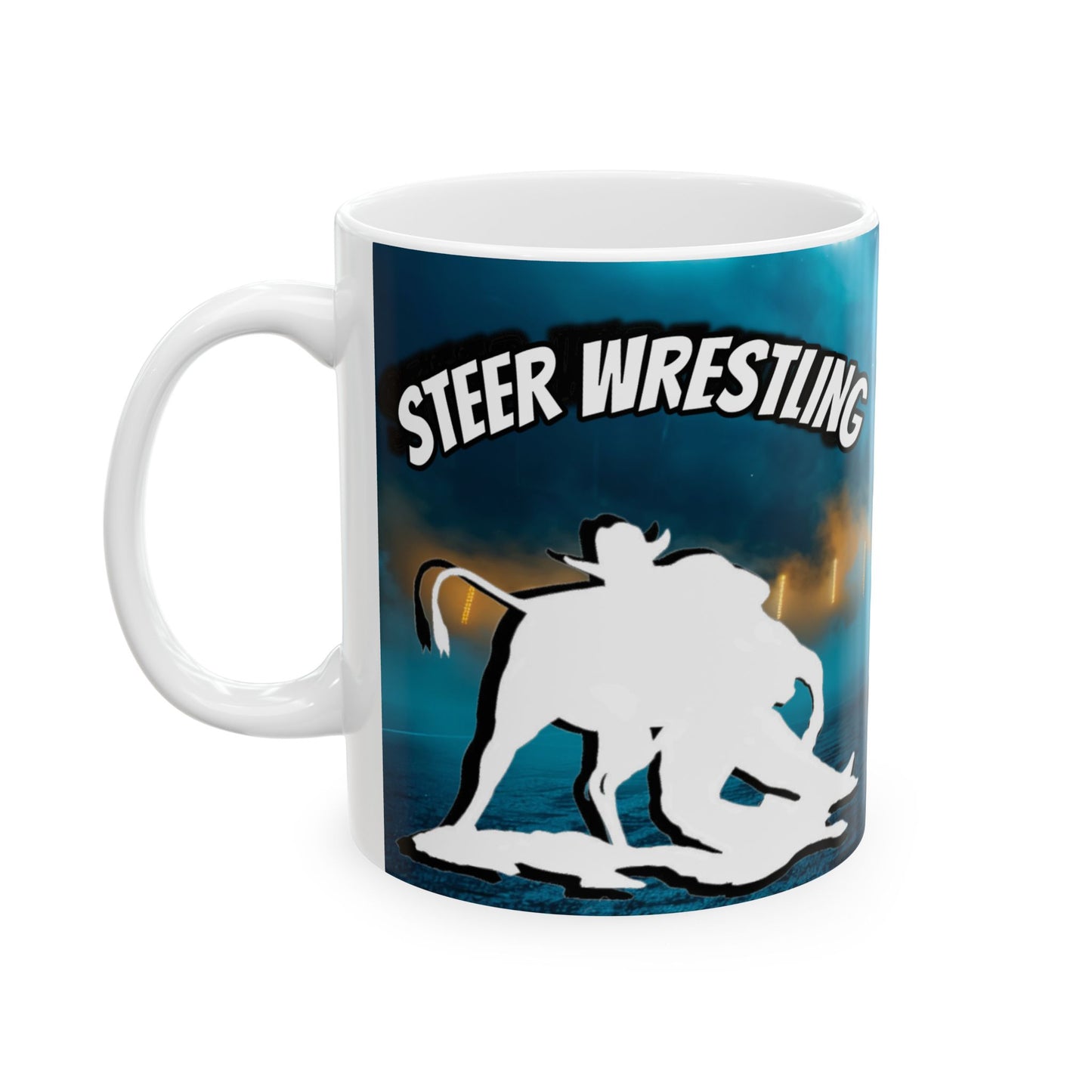 Mug Ceramic, (11 0z) Horses-Rodeo-Steer Wrestling