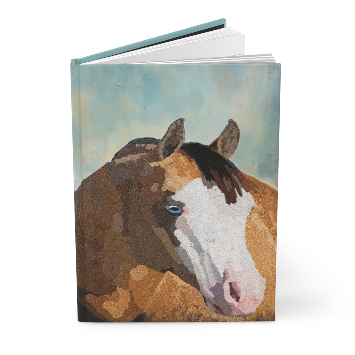 Hardcover Journal Matte-Balf Face Blue Eyed Quarter Horse-Under a Soft Blue Sky