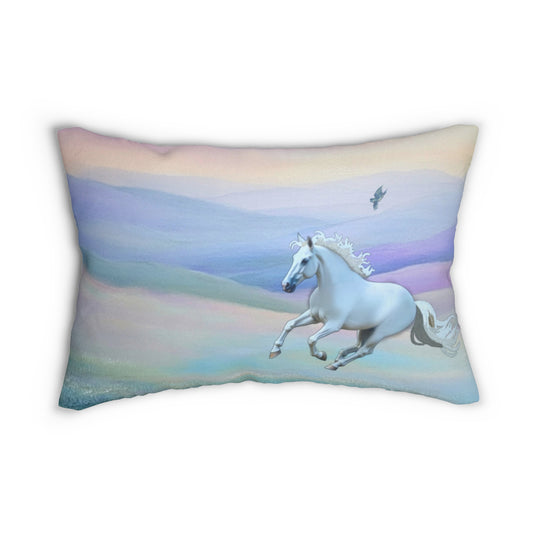 Pillow-Lumbar-Spun Polyester-4 sizes-Gray Horse Design-Pastels Blue Yellow Pink