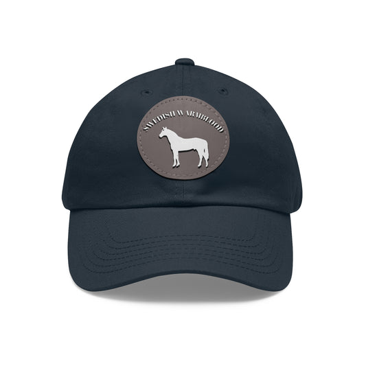 Baseball Cap-Dad Hat with Leather Patch (Round)-Swedish Warmblood-Horse