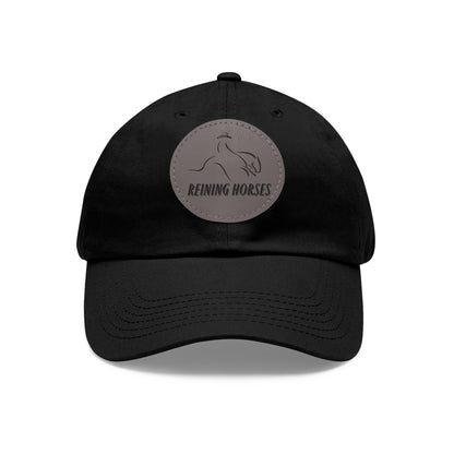 Baseball Cap-Dad Hat with Leather Patch (Round)-Reining Horse