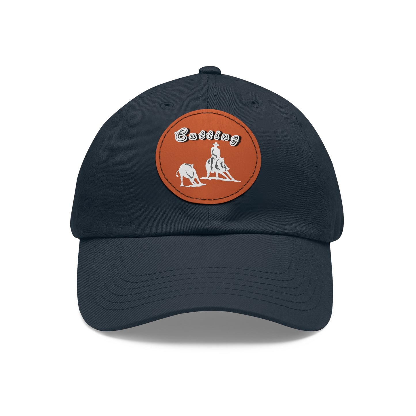 Baseball Cap-Dad Hat with Leather Patch (Round)-Cutting Horse