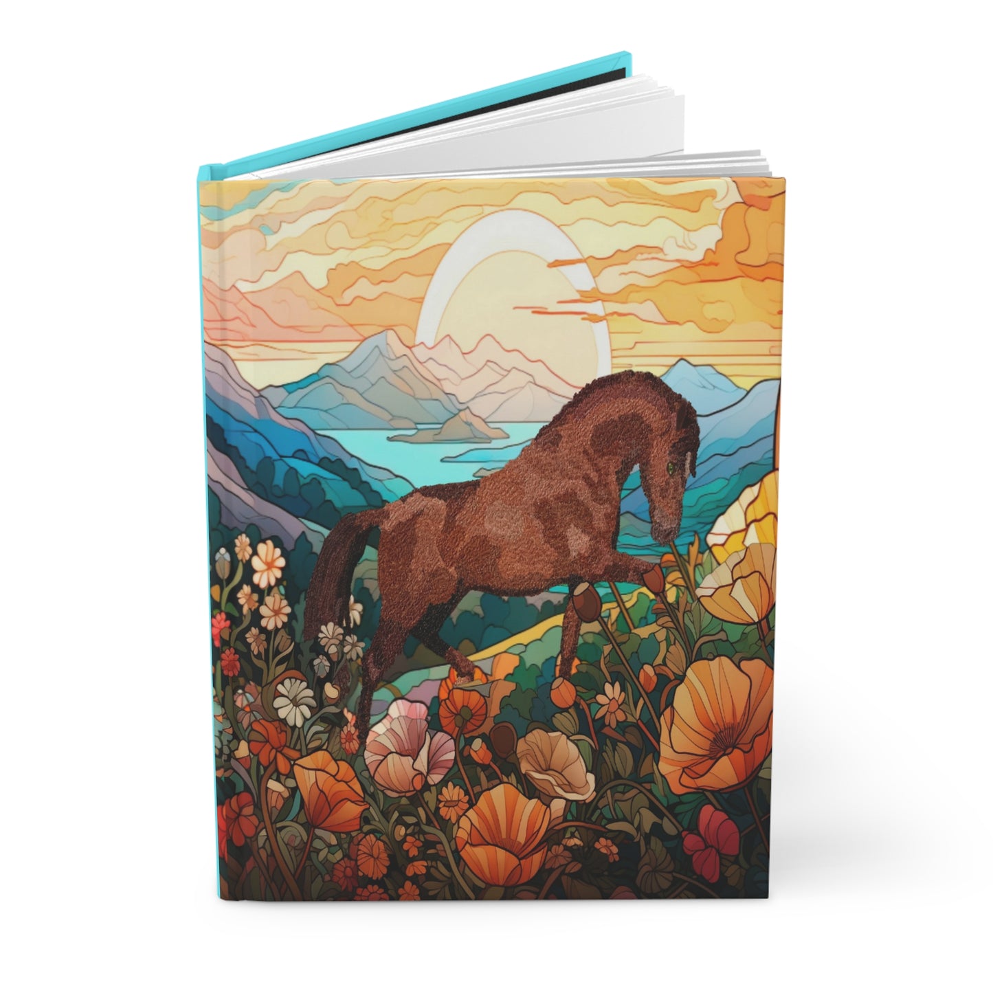 Hardcover Journal Matte-Chestnut Andalusian Horse-Mountains-Flowers-Sky