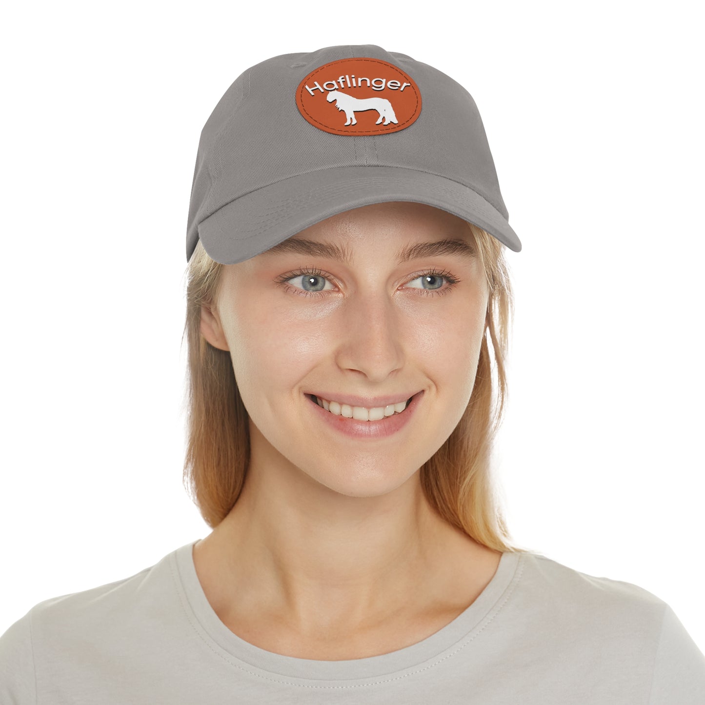 Baseball Cap-Dad Hat with Leather Patch (Round)-Haflinger Draft Pony Horse