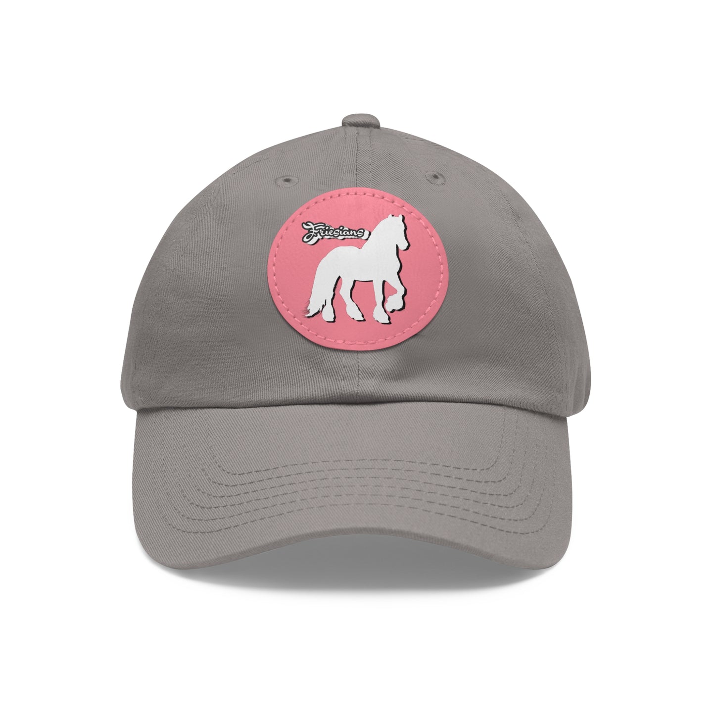 Baseball Cap-Dad Hat with Leather Patch (Round)-Friesian Horse