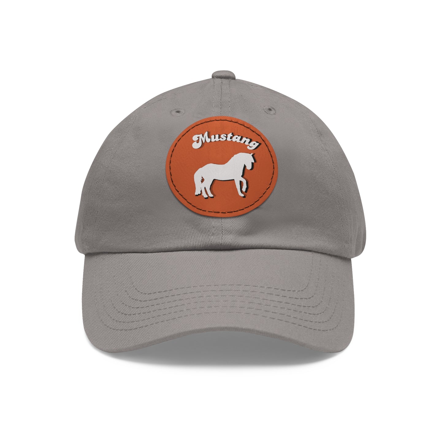 Baseball Cap-Dad Hat with Leather Patch (Round)-Mustang Horse