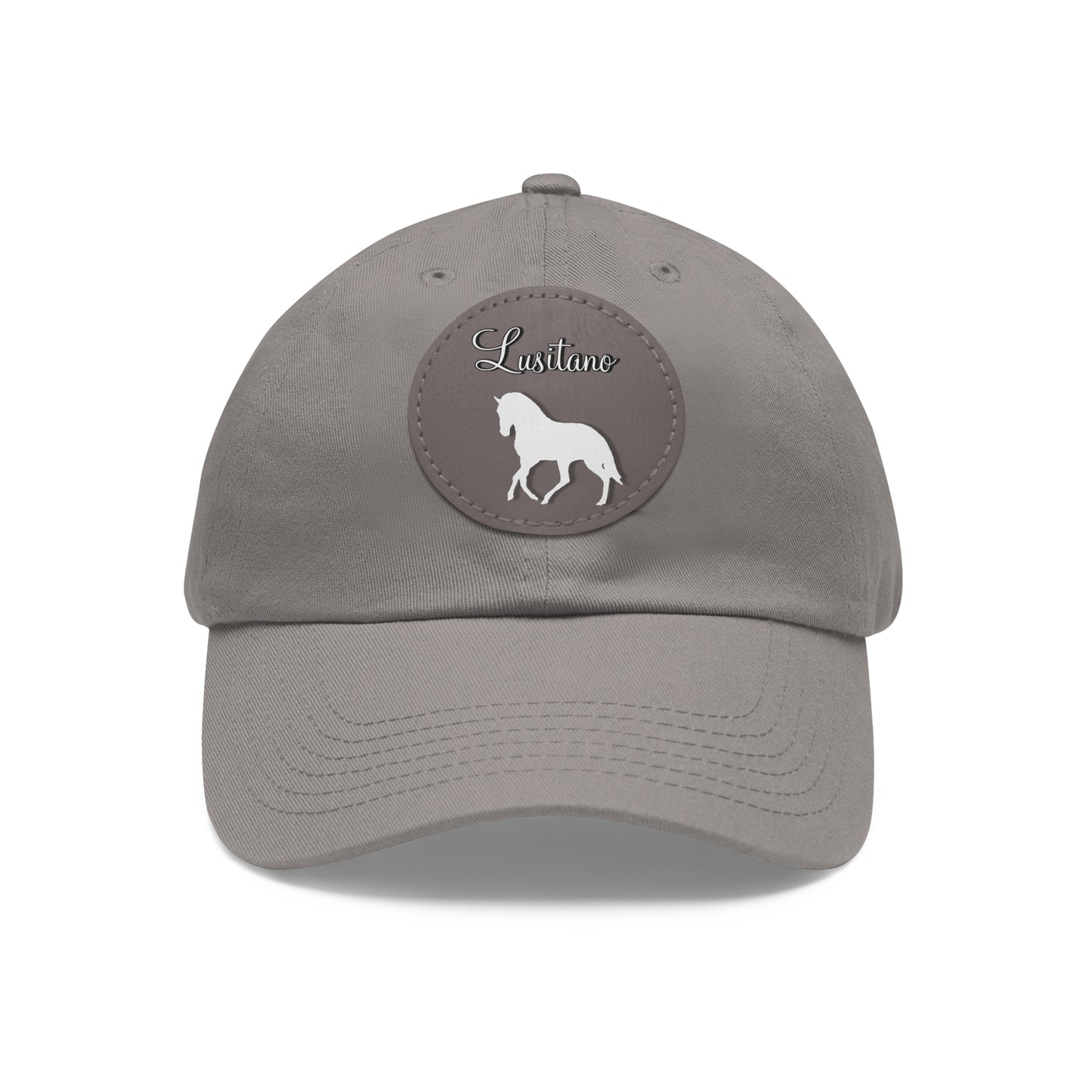 Baseball Cap-Dad Hat with Leather Patch (Round)-Lusitano Horse-Andalusian-Spanish Horse-Portuguese Horse