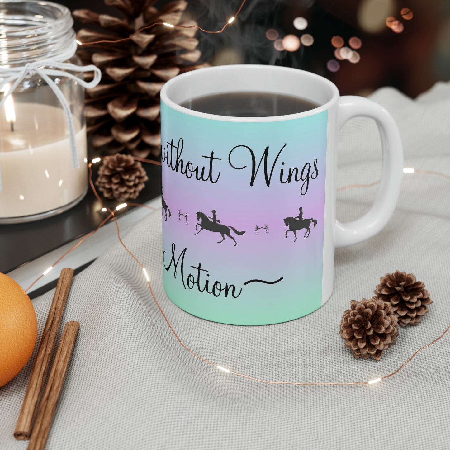 J5035 Mug Ceramic 11oz-Horse-Dressage-Inspirational-Riding is Flight without Wings~Poetry in Motion