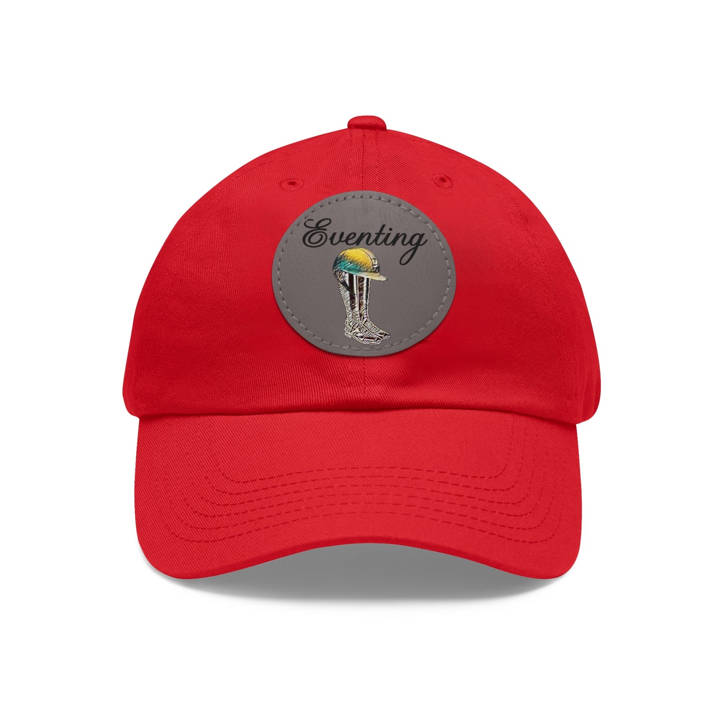 Baseball Cap-Dad Hat with Leather Patch (Round)-Three Day Eventing Horse