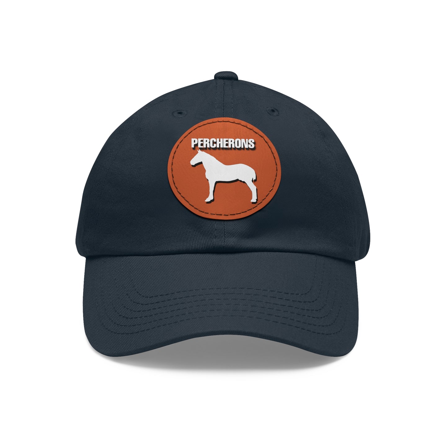 Baseball Cap-Dad Hat with Leather Patch (Round)-Percheron Draft Horse