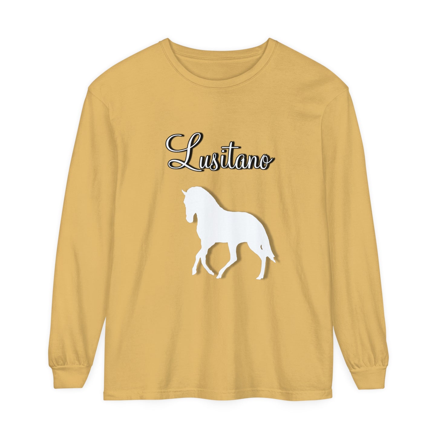 T-Shirt-Women's-Men's-Garment-dyed-Long Sleeve-All Cotton-Horses-Lusitano