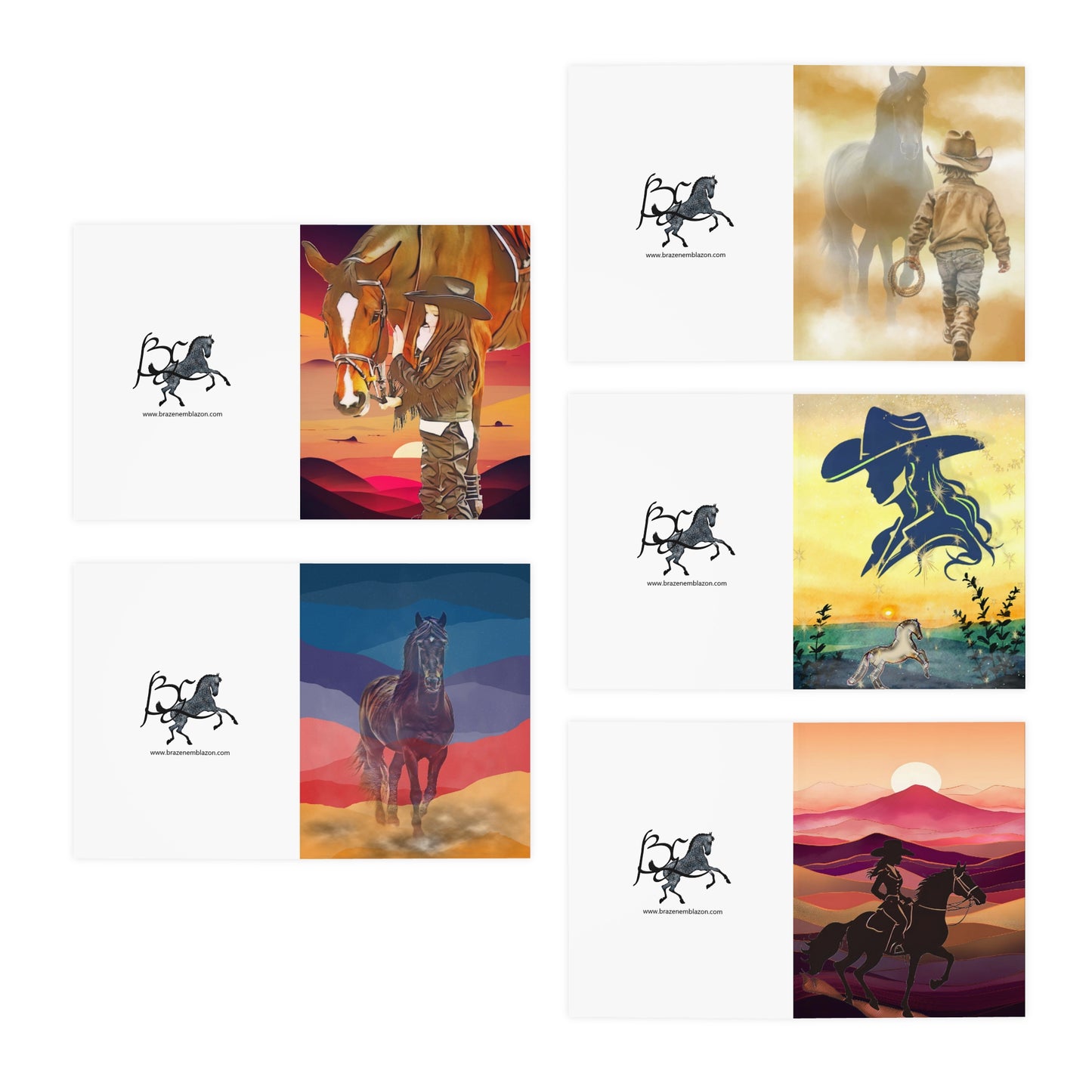 J965 Greeting Cards (5-Pack)Assortment- Horses-Western Themed
