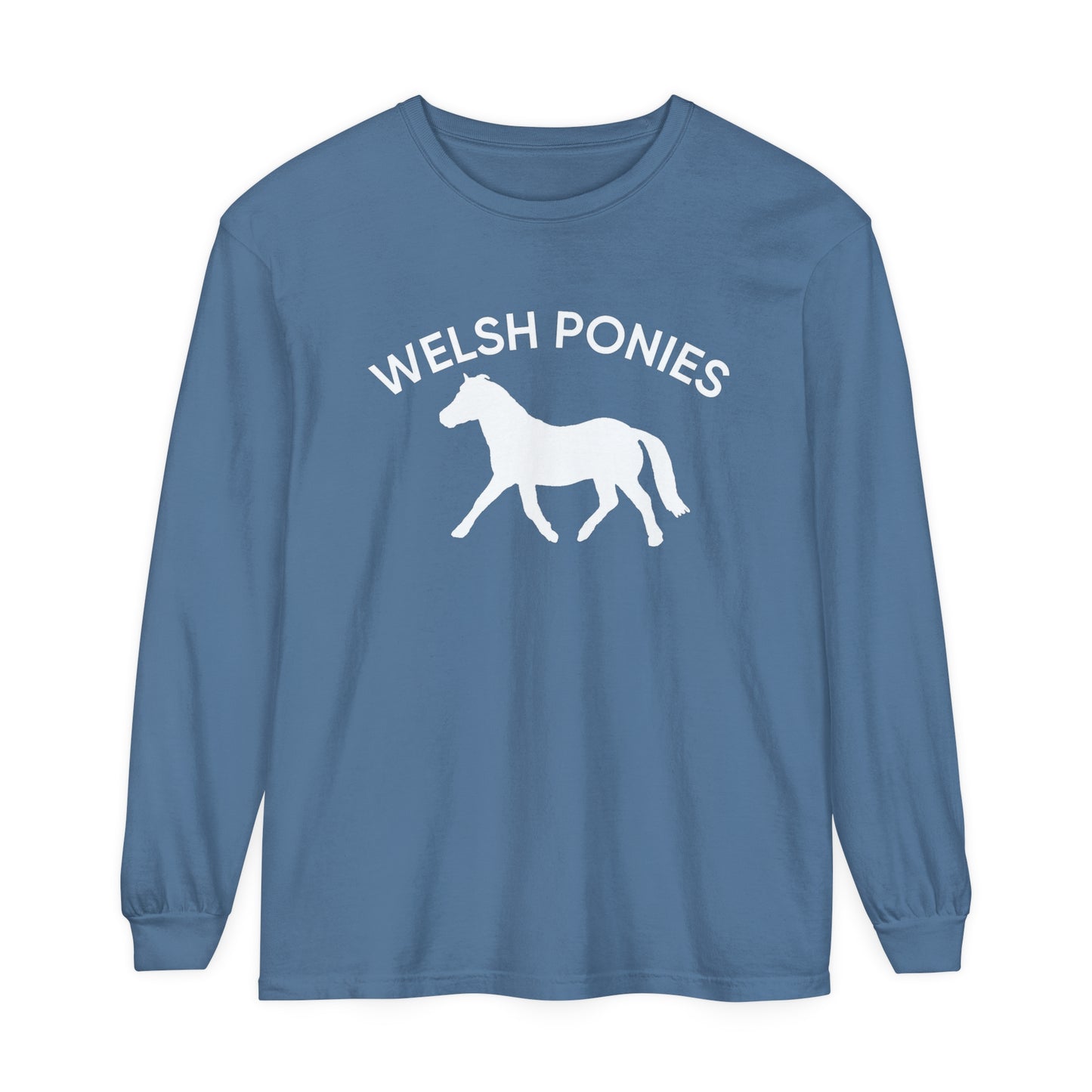 T-Shirt-Women's-Men's-Garment-dyed-Long Sleeve-All Cotton-Horses-Welsh Ponies