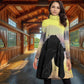 Top-Tunic-Dress-Turtle Neck-Long Sleeves-All Over Print-Black Horses-Field-Yellow-Black-Pastels