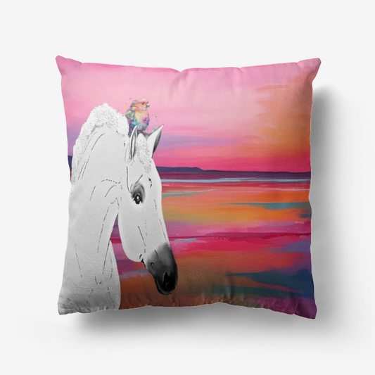 Pillow-Throw-Premium Hypoallergenic-White horse-Pink Sea Sunset