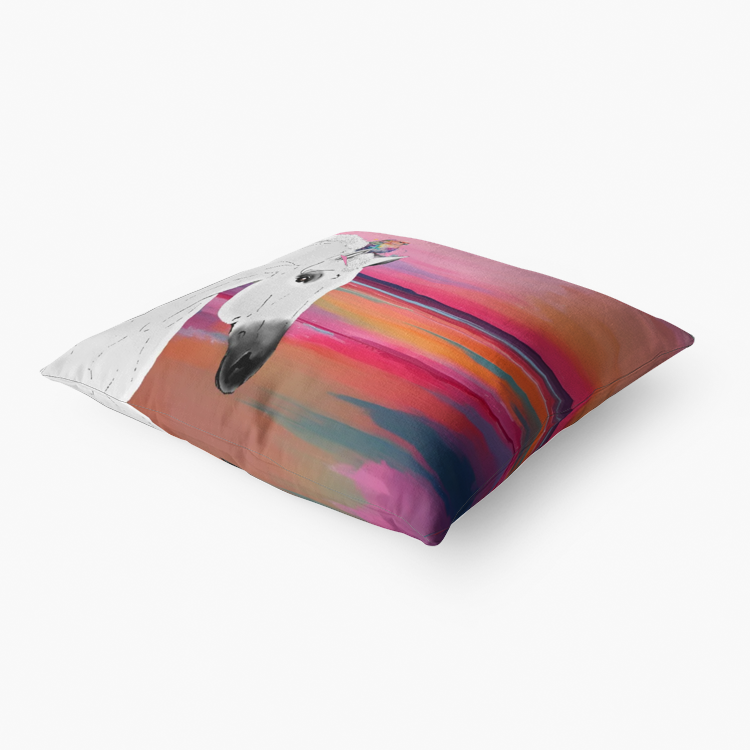 Pillow-Throw-Premium Hypoallergenic-White horse-Pink Sea Sunset