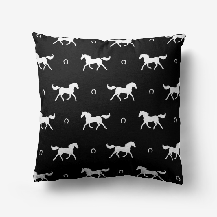 Pillow-Throw-Premium Hypoallergenic-White Horse-Black