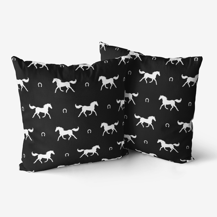 Pillow-Throw-Premium Hypoallergenic-White Horse-Black