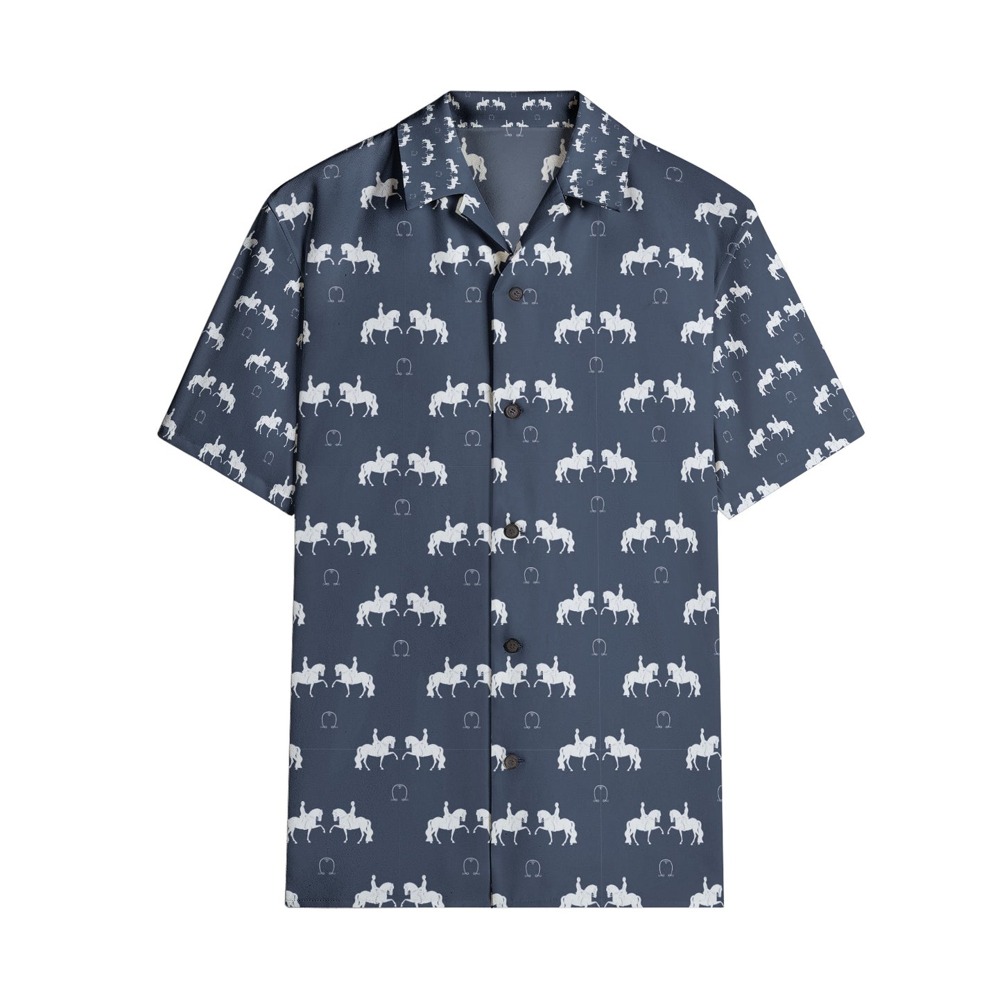 Shirts-Short Sleeve-Button Up-Women's-Men's-Unisex-All-over print-Dressage Horse-Navy