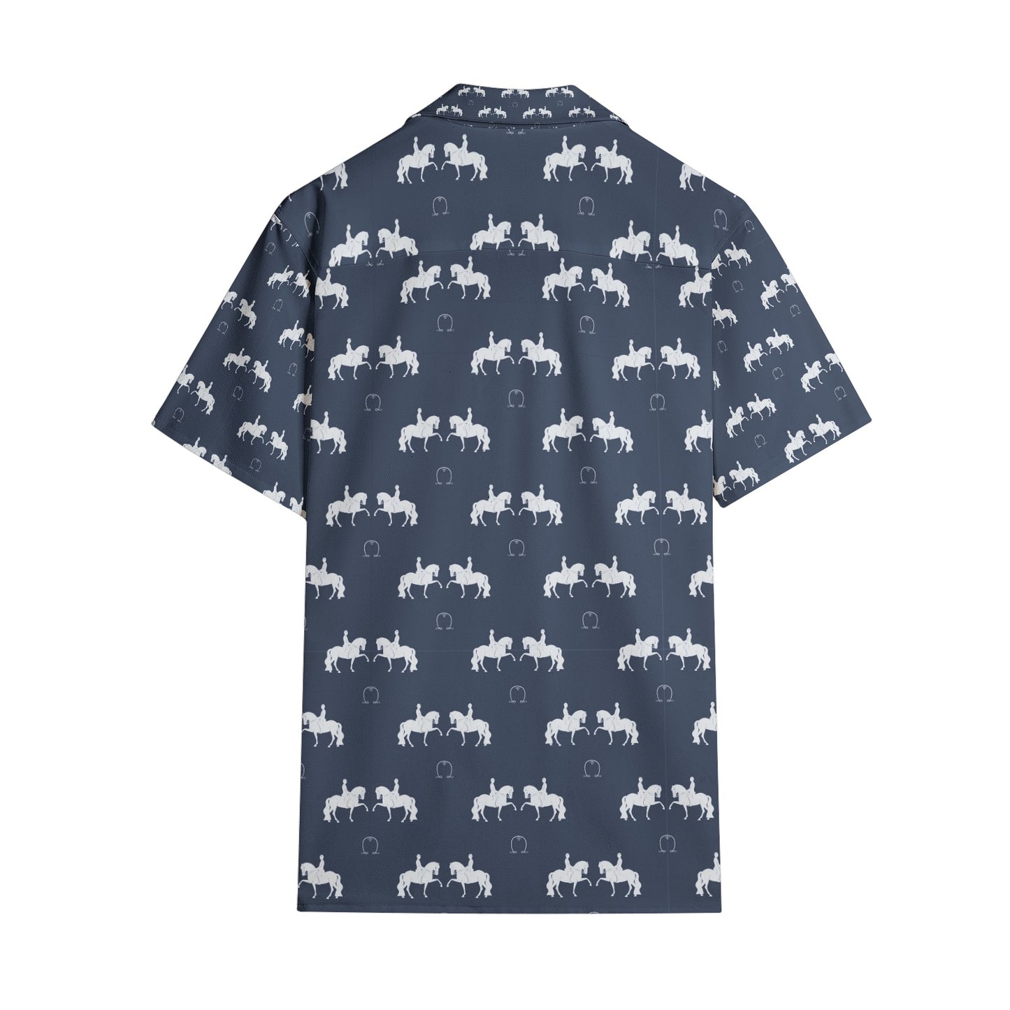 Shirts-Short Sleeve-Button Up-Women's-Men's-Unisex-All-over print-Dressage Horse-Navy