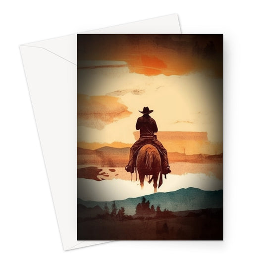 Greeting Card-Cowboy-Horse-Mesa-Blank Note Card-1 Pack-10 Pack