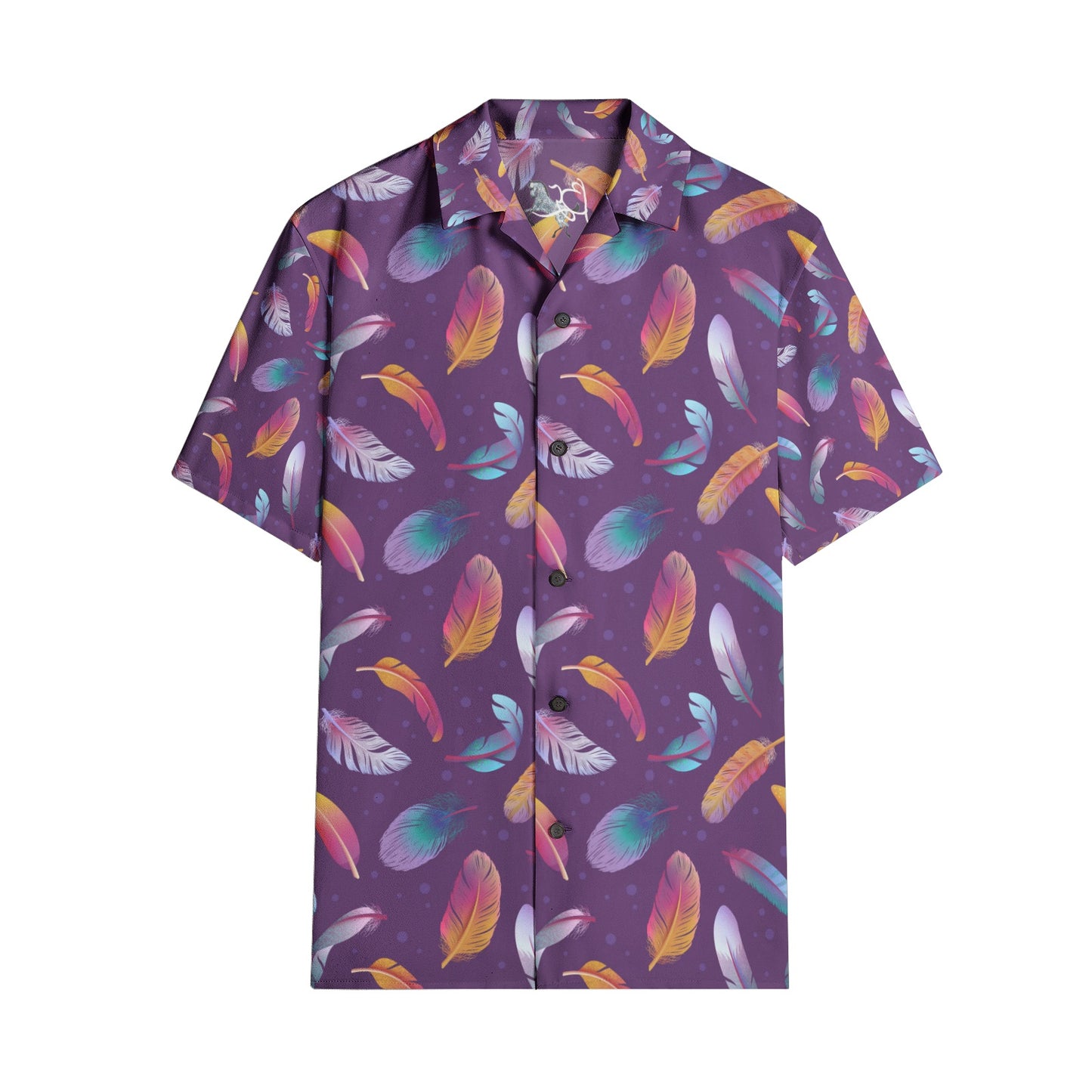 Shirts-Short Sleeve-Button Up-Women's-Men's-Unisex-All-over print-Feathers-Purple-Maroon