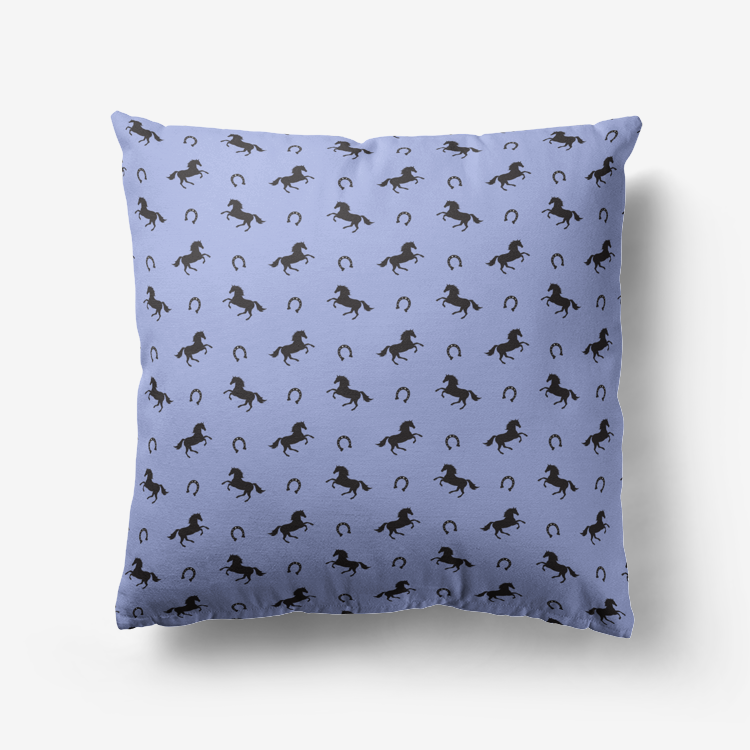 Pillow-Throw-Premium Hypoallergenic-Black Horse-Periwinkle Blue