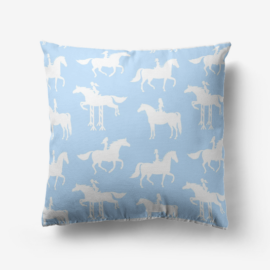 Pillow-Throw-Premium Hypoallergenic-White Horse Jumping-Light Blue