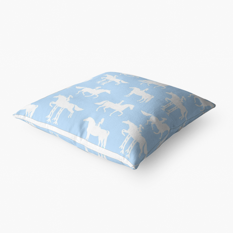 Pillow-Throw-Premium Hypoallergenic-White Horse Jumping-Light Blue