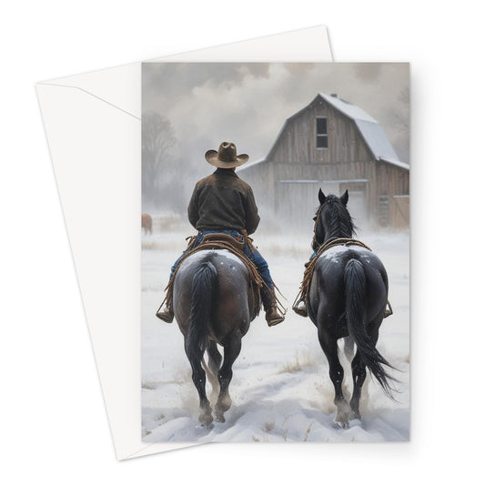 Greeting Card-Cowboy-Horse-Winter-Blank Note Card-1 Pack-10 Pack