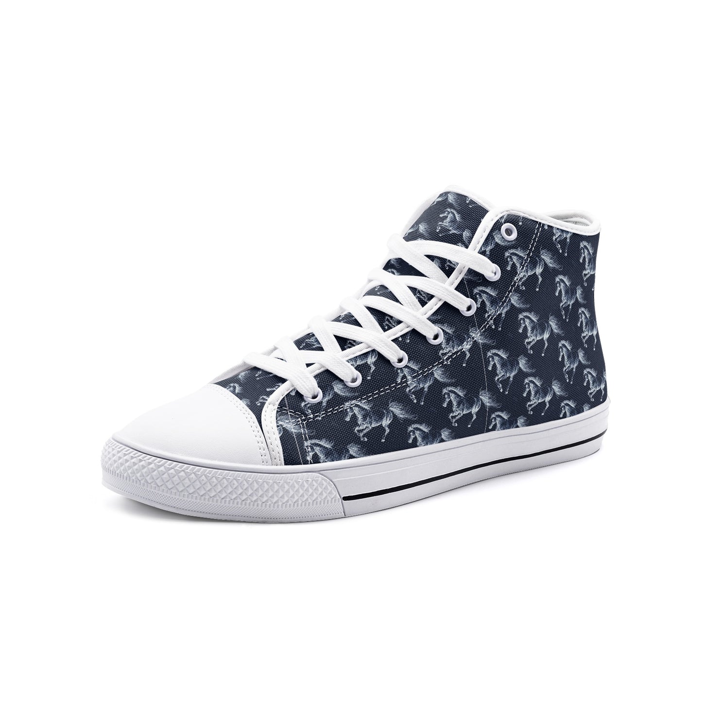 High Top Sneakers-Women-Men-Unisex-Canvas-Lace Up-Horses-Black White