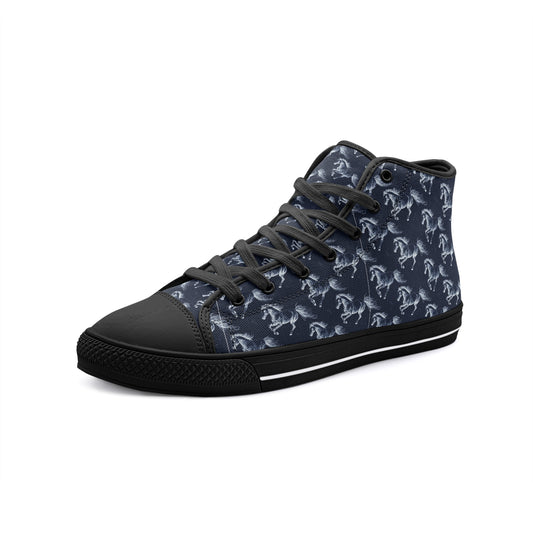 High Top Sneakers-Women-Men-Unisex-Canvas-Lace Up-Horses-Black White