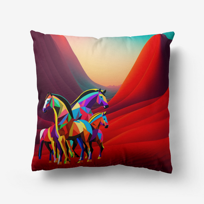 Pillow-Throw-Premium Hypoallergenic-Abstract Horses-Red