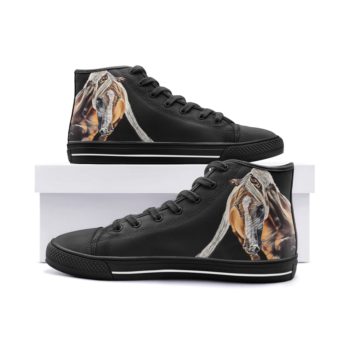 High Top Sneakers-Women-Men-Unisex-Canvas-Lace Up-Palomino Horse-Equestrian-Rider