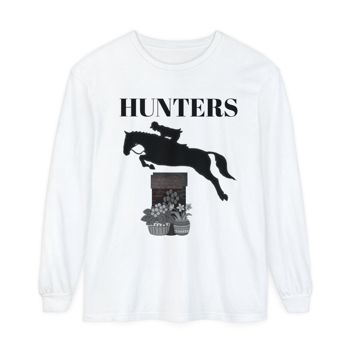 Unisex Horse T-Shirt-Garment-dyed-Long Sleeve-All Cotton-HUNTERS - BrazenEmblazon